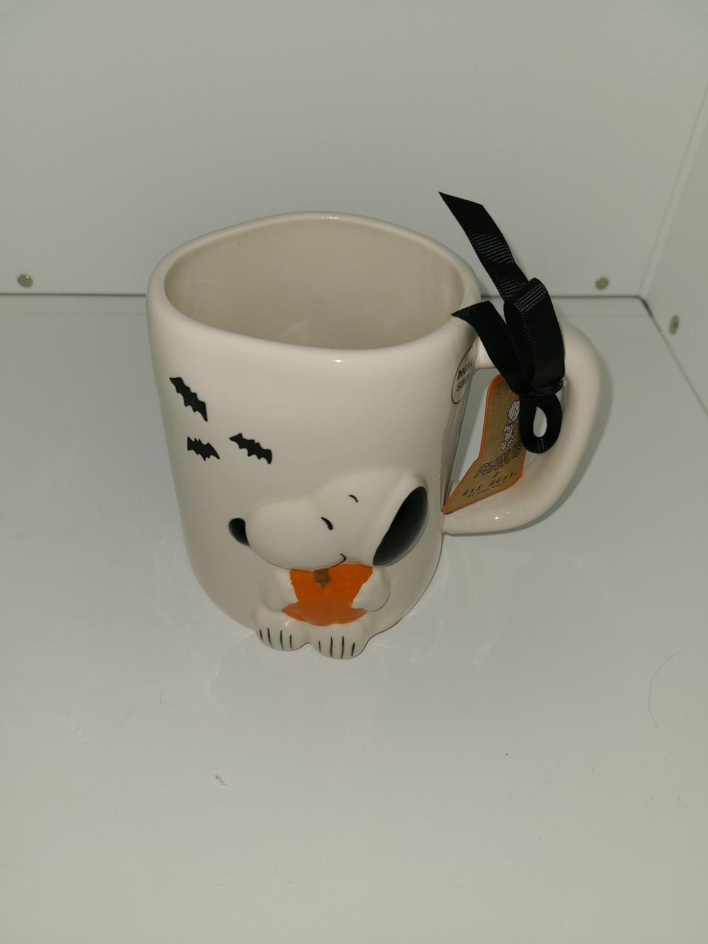 Rae Dunn Peanuts Snoopy White and Orange Halloween Accent Mug